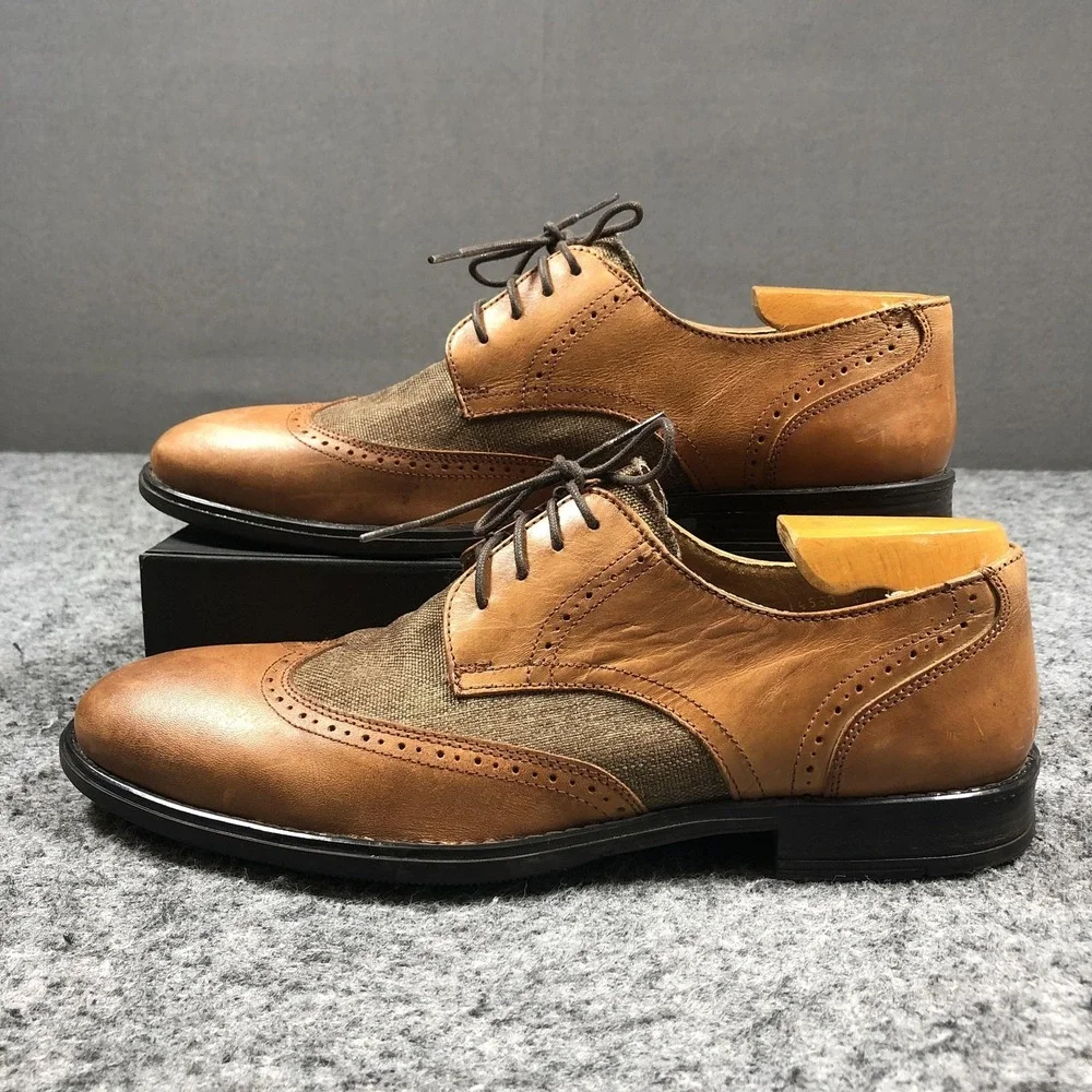 JBE Jean Baptiste Ebrard Shoes Mens Size 11-11.5 Brown Leather Wingtip Brogue
